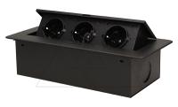Блок розеточный встраиваемый 3x2P+E со шторками, без кабеля, 3600вт, черный