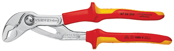 Клещи переставные COBRA® с фиксатором, VDE 1000V, 50 мм (2"), под ключ 46 мм, L-250 мм, Cr-V, хром., 2-комп. рукоятки, T (KNIPEX)