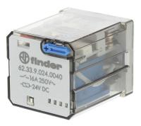 Силовое реле 62.33.9.024.0040, 3CO, 16A(250VAC), 24VDC, монтаж в розетку, кнопка тест, мех. индикатор