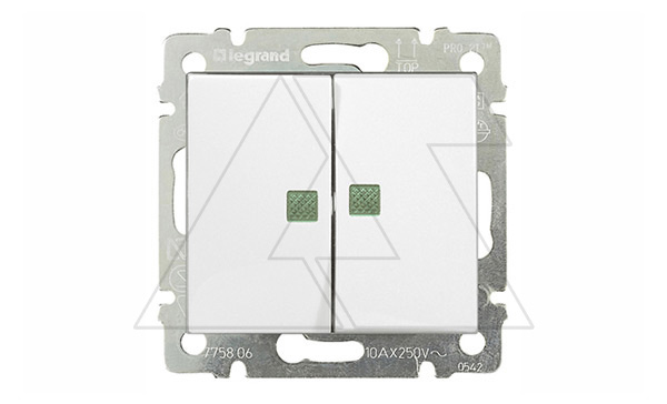 Valena - Выключатель двухклавишный с подсветкой, белый (инд. упаковка)