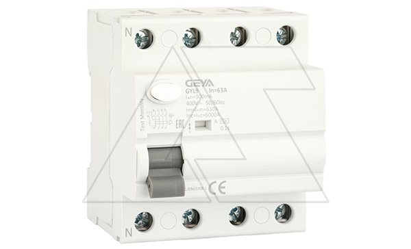 УЗО GYL9-4P-63A-300mA, 4P, 63A, 6 kA, 300mA, тип A, 4M
