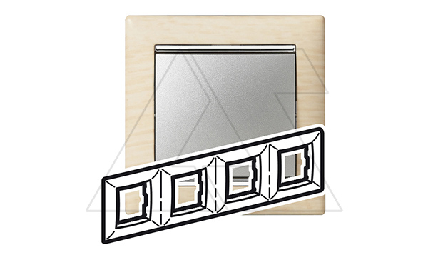 Valena - Рамка 4 поста верт/гориз, светлое дерево/серебро