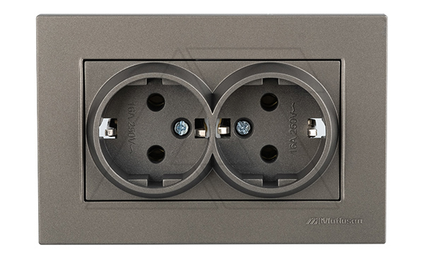Rita - Розетка двойная 2x2P+E, (в комплекте с рамкой), антрацит