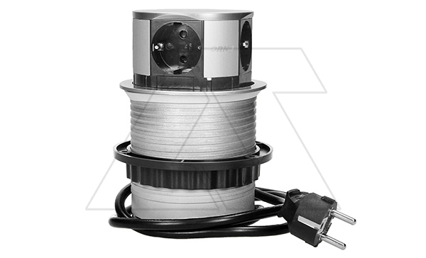 Блок розеточный встраиваемый выдвижной d=100мм, 4x2P+E со шторками, 3680вт, кабель 1,5м, алюминий (стикерованный)