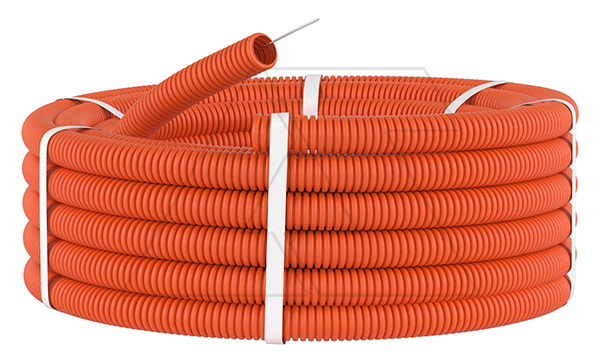 Труба ПНД гибкая гофр. д.16мм, лёгкая с протяжкой, 25м, цвет оранжевый