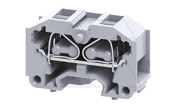 Мини-клемма проходная модульная CM2.5S2 /10x30mm, монтаж на панель, пружинная, 4 присоед., 2,5(max 4)mm2, 24A, 500V, серая