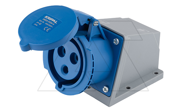 Разъем пром. силовой CEE настенный угловой, гнездо, 32A, 2P+E 6h, 200_250VAC 50/60Hz, IP44, серия Hexie
