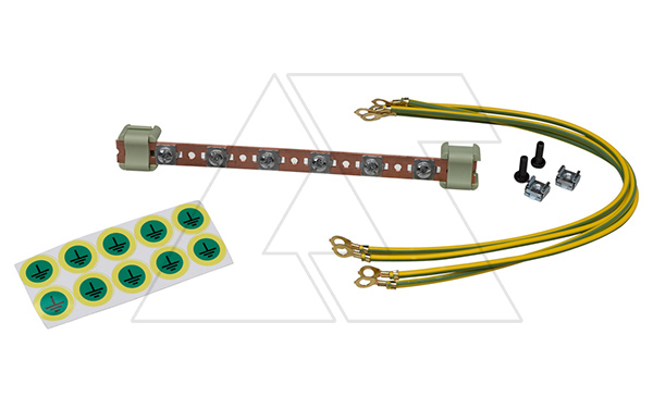 Комплект заземления, ШУП 220мм на 6 подключений, 4 проводника 4мм² 400мм, маркировка заземления