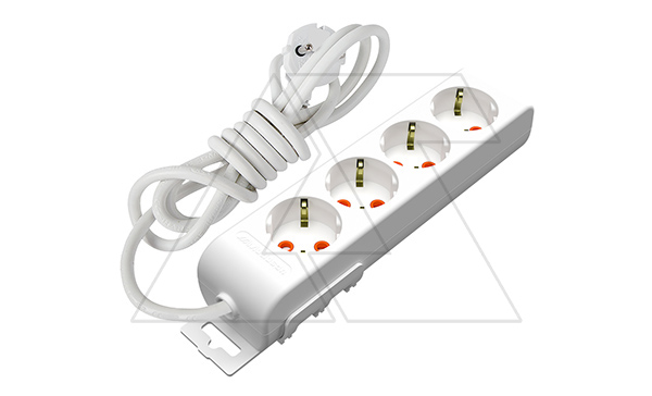 Ri-tech - Удлинитель 4x2P+E, нем. ст., со шторками, кабель 3x1,5мм², 2м, белый