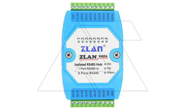 Концентратор последовательных интерфейсов ZLAN9480A, RS-485 в RS-485, 1xRS-485, 8xRS-485, 24VDC, DIN35