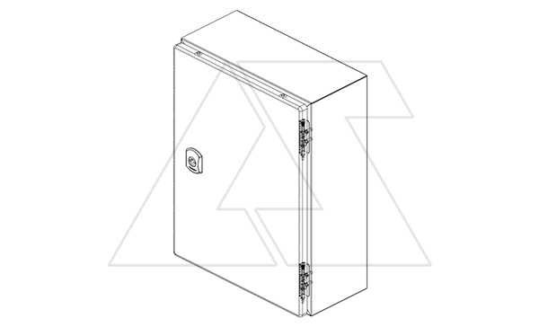 Щит DM моноблочный 400x500x210мм (ВхШхГ) навесной с монт. панелью, 1 глухая дверь, 2 замка, 2 петли, RAL7035, IP66