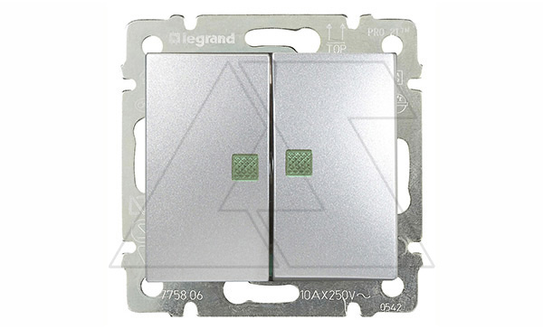 Valena - Выключатель двухклавишный с подсветкой, алюминий