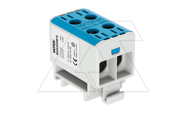 Клемма Morek OTL35-2 синяя, 2xAl/Cu 2,5_35mm², 135(CU)/120(AL)A на клемму, 1000V, винтовые зажимы (стикерованный)