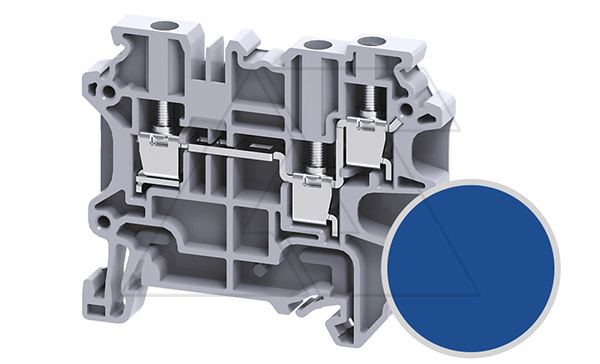 Клемма проходная CY4/3BU /6x58,8mm, винтовая, 3 присоед., 4(max 6)mm2, 32A, 500V, синяя