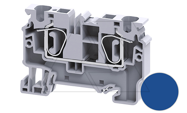 Клемма проходная CX6BU /8x62,1mm, пружинная, 2 присоед., 6mm2, 41A, 1000V, синяя