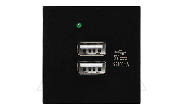 Noen - Розетка 2хUSB, 2М, 5V, 2,1A, черная