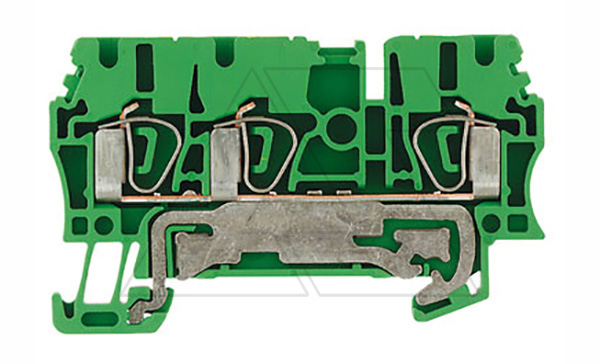 Клемма пружинная ZPE 2,5/3AN на 3 присоед., зеленая, с реечным заземлителем