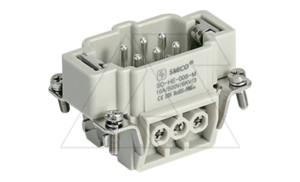 Вставка контактная, размер H6B, тип вилка, 6P+PE, 16A, 500V, винтовой зажим