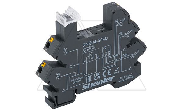 Цоколь SNB08-ST-D, push-in, 2CO, 8A(250VAC/30VDC), 230VAC/DC, LED, W=12.95mm