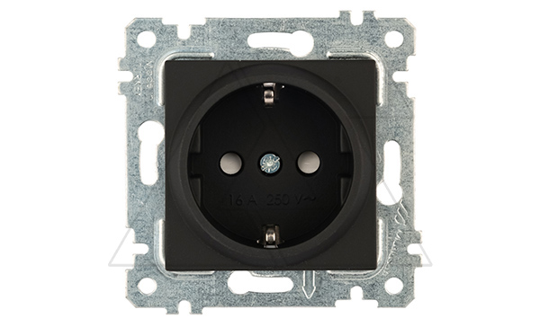 Rita - Розетка 2P+E, защ. шторки, черный мат