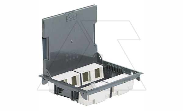 Коробка напольная 16М верт. H=65мм, серый, кр.нерж.