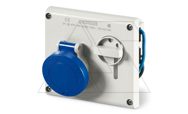 Разъем пром. силовой CEE встраиваемый, гнездо, с блокировкой, 32A, 2P+E 6h, 200_250VAC 50/60Hz, уст. 136x125mm, IP44, серия OMNIA