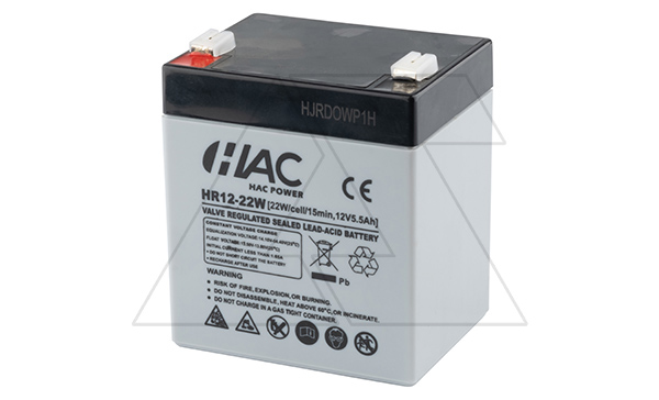 Батарея аккумуляторная HAC HR12-22W, F2, 12V/5.5Ah, 90х70х101(107) ДхШхВ, 1.6 кг, 8 лет