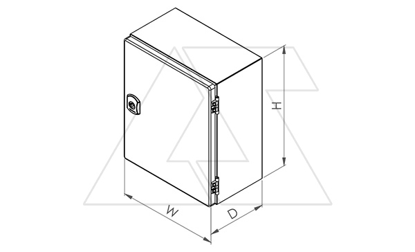 Щит DM моноблочный 300x400x150мм (ВхШхГ) навесной глухой с монт. панелью, 1 глухая дверь, 1 замок, 2 петли, RAL7035, IP66