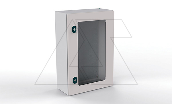 Щит ECOR моноблочный 1000x600x300мм (ВхШхГ) навесной с монтажной панелью, 1 прозрачная дверь, 2 замка, 1 пластина кабельного ввода, RAL7035, IP66