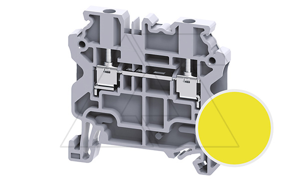 Клемма проходная CY2.5Y /5x50mm, винтовая, 2 присоед., 2,5(max 4)mm2, 24A, 1000V, желтая