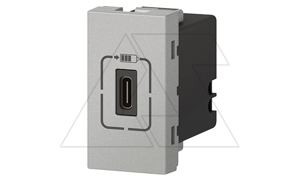 Mosaic - Розетка 1xUSB type С, 1М, 7.5V, 1500мA, винт. зажимы, алюминий