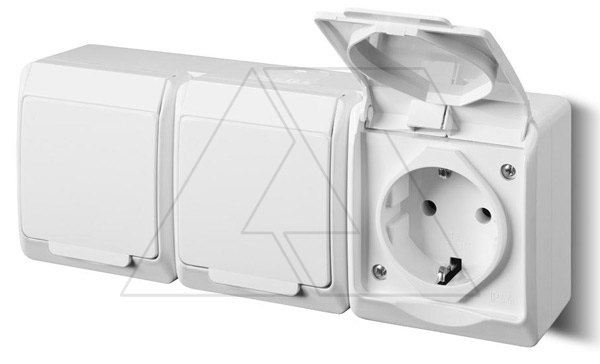 HERMES - Розетка 3x2P+E, 16A/250V, с крышкой, IP44, белый