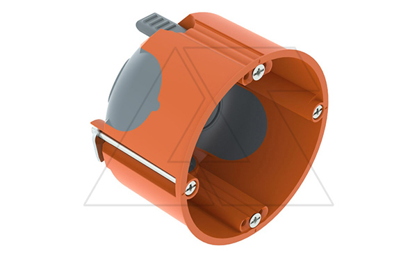 Подрозетник HG 47-L одиночный, 850°С, Ø68мм, h=47мм, для полых стен, с винтами, с воздухонепрониц. мембранными вводами, оранжевый, полипропилен