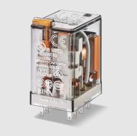 Миниатюрное универсальное реле 55.32.8.230.5040, 2CO, 10A(250VAC), 230VAC, установка в розетку, кнопка тест, мех. индикатор