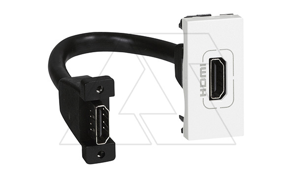 Mosaic - Розетка HDMI 1.4, тип А, 1М, шнур 15см. с соединителем, белый