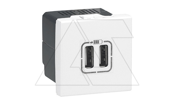 Mosaic - Розетка 2xUSB Type A, 2М, 5V, 2400mA, винт. зажимы, белый