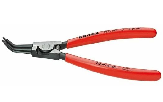 Щипцы для внешних стопорных колец, губки 45°, L-185 мм, Cr-V, чёрные, обливные рукоятки (KNIPEX)