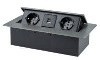 Блок розеточный встраиваемый 2хUSB 5V 2,1A + 2x2P+E со шторками, без кабеля, 3600вт, закругленный край 2мм, графит