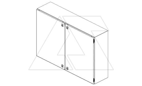 Щит DM моноблочный 600x800x300мм (ВхШхГ) навесной с монт. панелью, 2 глухих двери, 2 замка, 4 петли, RAL7035, IP54