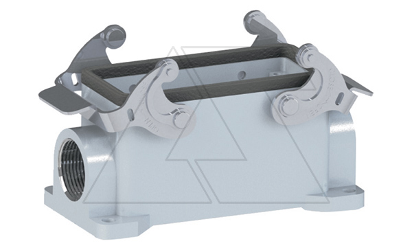 Корпус разъема, размер H16B, приборный, с фиксатором, ввод 2xM25, металл, IP65, RAL 7037