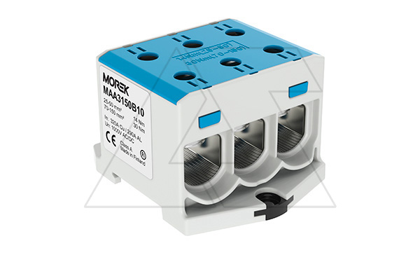 Клемма Morek OTL150-3 синяя, 3xAl/Cu 25_150mm², 320(CU)/290(AL)A на клемму, 1000V, винтовые зажимы