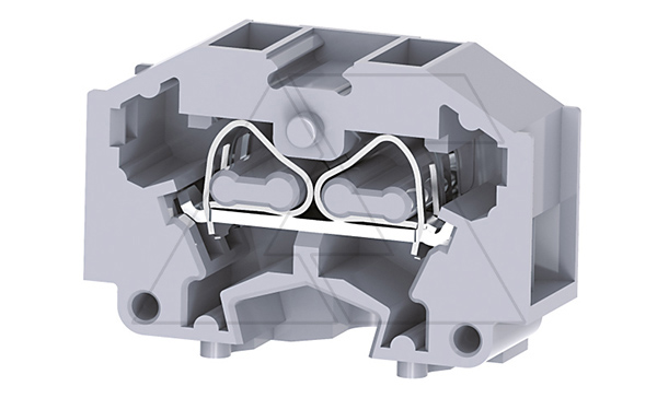 Мини-клемма проходная модульная CM1.5S2 /8x26,5mm, монтаж на панель, пружинная, 4 присоед., 1,5(max 2,5)mm2, 17A, 500V, серая