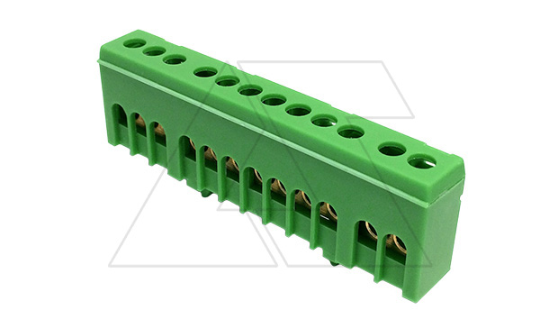 Клеммник Morek для заземления PE12H 1P 12x1,5_16mm² Cu, 63A, 690V, зеленый, IP20 (стикерованный)