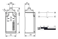 L5-K1-3-PUM211-IP65 Концевой выключатель мгновенного действия (1НО+1НЗ) однонаправленный металлический плунжер с линейным действием от интернет-магазина amperkin.by