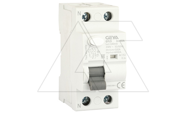 УЗО GYL9-2P-40A-100mA, 2P, 40A, 6 kA, 100mA, тип AC, 2M