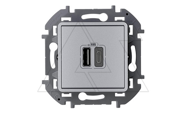 Inspiria - Зарядное устройство с двумя USB-разъемами Type A + Type C, 3000mA, 5В (алюминий)
