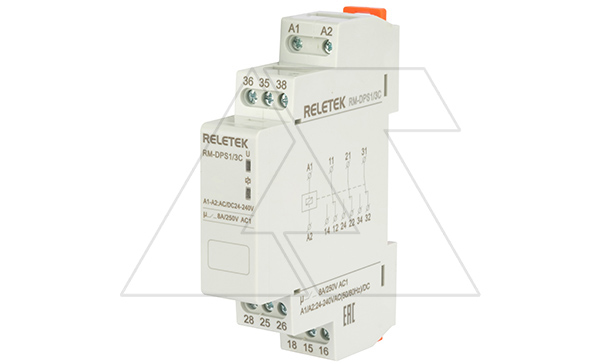 Реле промежуточное модульное RM-DPS1/3C-UNI, 3CO, 8A(250VAC/24VDC), 24_240VAC/DC, LED, 1M