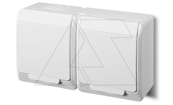 HERMES - Розетка 2x2P+E, 16A/250V, с крышкой, IP44, белый