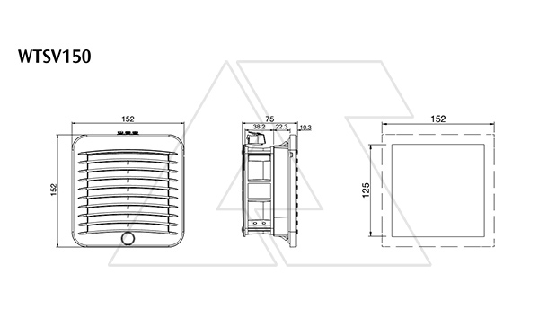 Вентилятор с фильтром 8,1Вт, 50(67)м3/час, 24VDC, габариты 152x152x75мм, вырез 125x125мм, выбор направления потока, клеммная колодка, IP54, RAL7035