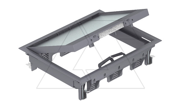 Лючок GES6-2U10T 7011, универсальный, 18М, под покрытие до 10мм, серый RAL 7011, полиамид